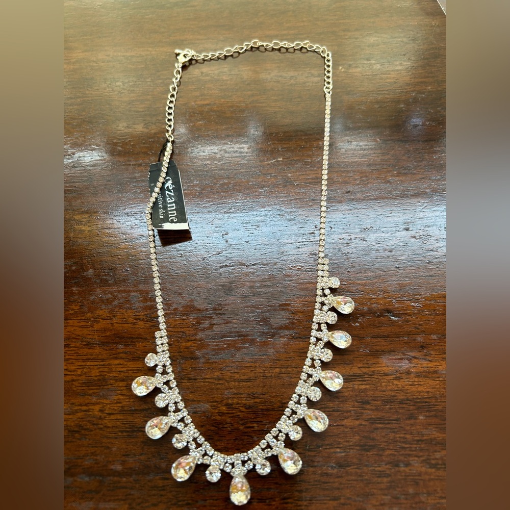 Cezanne CZ Teardrop Silver Necklace with Crystal Accents for Prom or Wedding New